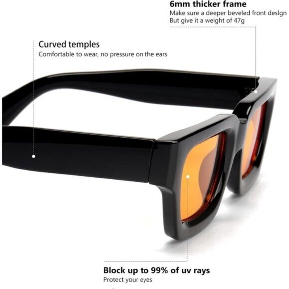 ⚡Men A-black/Yellow Fashion Trendy Square Shades Rectangle Designer SunGlasses - Picture 6 of 7